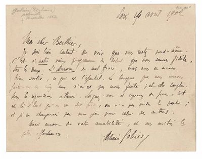 LITERATURE - GOHIER Urbain (1862 - 1951) - Autograph letter signed