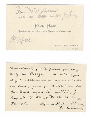LITERATURE - HAAG Paul (1842 - 1911) - Visiting cards with autograph lines