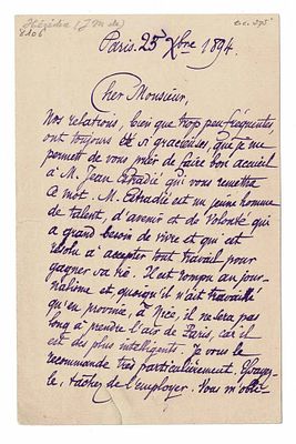 LITERATURE - HEREDIA José Maria de (1842 - 1905) - Autograph letter signed