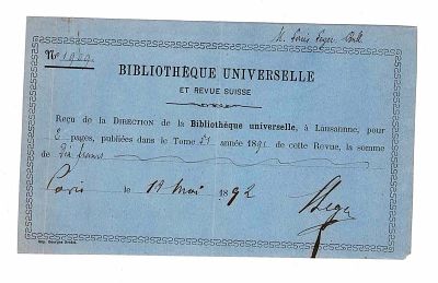 LITERATURE - LEGER Louis (1843 - 1923) - Receipt with signature