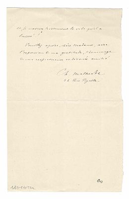 LITERATURE - MALHERBE Charles Théodore (1853 - 1911) - Autograph letter signed