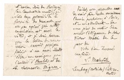 LITERATURE - MALLEFILLE Félicien Pierre Jean (1813 - 1868) - Autograph letter signed