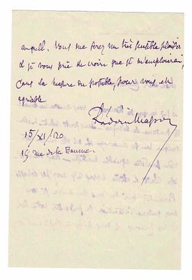 LITERATURE - MASSON Frédéric (1847 - 1923) - Autograph letter signed