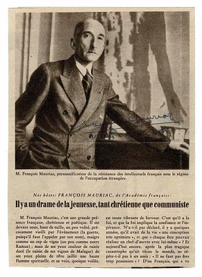 LITERATURE - MAURIAC François (1885 - 1970) - Newspaper article signed