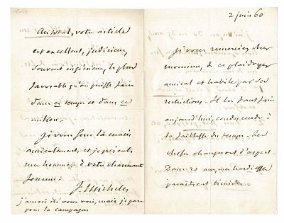 LITERATURE - MICHELET Jules (1798 - 1874) - Autograph letter signed
