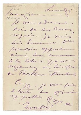 LITERATURE - NOAILLES Anna Elisabeth de (1876 - 1933) - Autograph letter signed