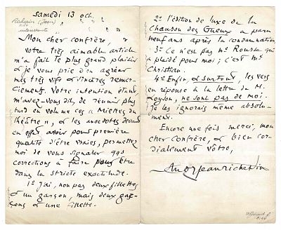 LITERATURE - RICHEPIN Jean Auguste (1849 - 1926) - Autograph letter signed