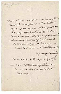 LITERATURE - SAND Georges, Aurore DUPIN (1804 - 1876) - Autograph letter signed