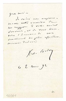 LITERATURE - SARDOU Victorien (1831 - 1908) - Autograph letter signed