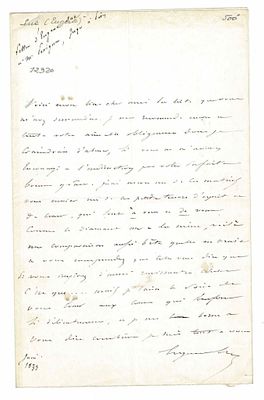 LITERATURE - SUE Marie-Joseph dit Eugène (1804 - 1857) - Autograph letter signed