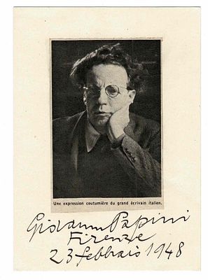 LITERATURE - PAPINI Giovanni (1881 - 1956) - Signed printed photograph