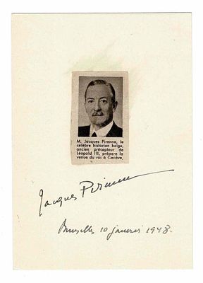 LITERATURE - PIRENNE Jacques (1891 - 1972) - Signed printed photograph