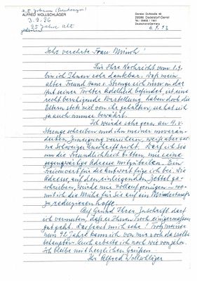 LITERATURE - WOLLSCHLAEGER Alfred Ernst (1901 - 1996) - Autograph letter signed