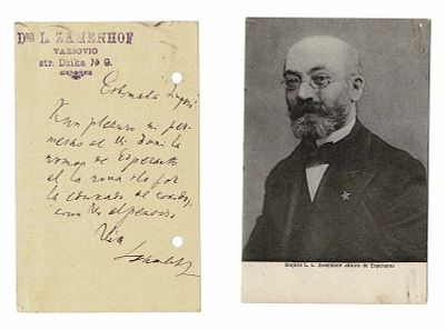 LITERATURE - ZAMENHOF Lejzer Ludwig (1859 - 1917) - Autograph card signed