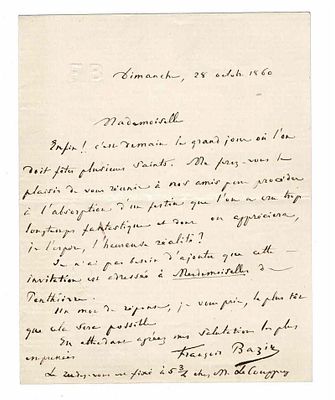 MUSIC - BAZIN François (1816 - 1877) - Autograph letter signed