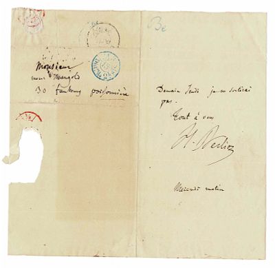 MUSIC - BERLIOZ Hector (1803 - 1869) - Autograph letter signed