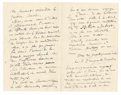 MUSIC - BOURGAULT DUCOUDRAY Louis-Albert (1840 - 1910) - Autograph letter signed