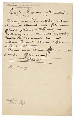 MUSIC - CHABRIER Emmanuel (1841 - 1894) - Autograph letter signed
