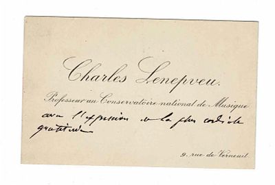 MUSIC - LENEPVEU Charles (1840 - 1910) - Autograph lines on visiting card