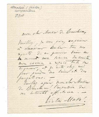 MUSIC - MASSE Félix Louis dit Victor (1822 - 1884) - Autograph letter signed