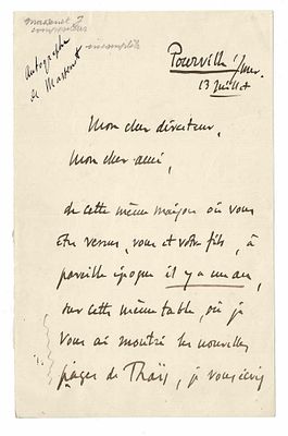 MUSIC - MASSENET Jules (1842 - 1912) - Autograph letter signed