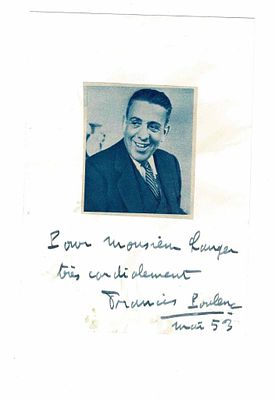 MUSIC - POULENC Francis (1899 - 1963) - Photograph with autograph dedication signed