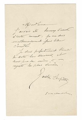 MUSIC - SERPETTE Gaston Henri Charles Antoine (1846 - 1904) - Autograph letter signed