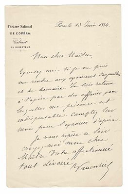 MUSIC - VAUCORBEIL Auguste-Emmanuel (1821 - 1884) - Autograph letter signed