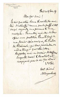 MUSIC - MEYERBEER Giacomo (1791 - 1864) - Autograph letter signed