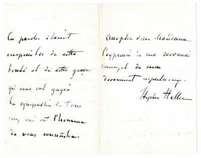 MUSIC - HELLER Stephan (1813 - 1888) - Autograph letter signed