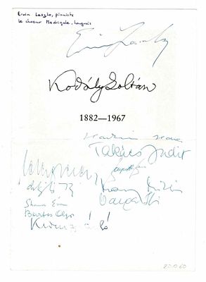 MUSIC - KODALY Zoltan (1882 - 1967) - Program of a concert with signature