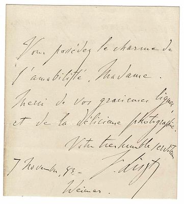 MUSIC - LISZT Franz (1811 - 1886) - Autograph letter signed