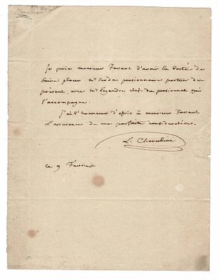 MUSIC - CHERUBINI Luigi Carlo (1760 - 1842) - Autograph letter signed