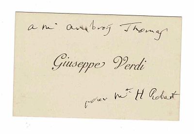 MUSIC - VERDI Giuseppe (1813 - 1901) - Visiting card with autograph lines