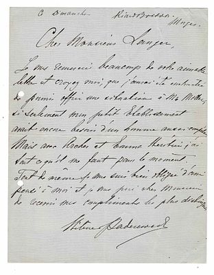 MUSIC - PADEREWSKA Helena (1856 - 1934) - Autograph letters signed