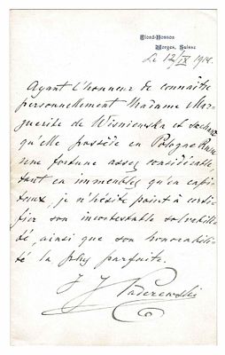 MUSIC - PADEREWSKI Ignacy Jan (1860 - 1941) - Autograph letters signed