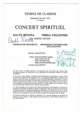 MUSIC - KOVACH André (1915 - 2005) - Signed concert program