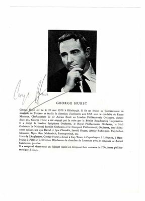 MUSIC - HURST George (1926 - 2012) - Printed biographical note signed