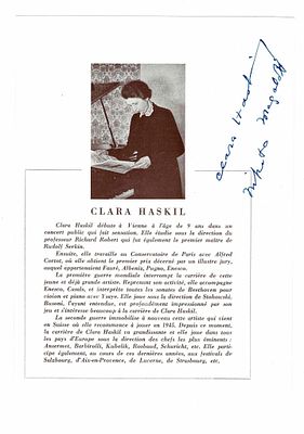 MUSIC - HASKIL Clara (1895 - 1960) - Printed concert program signed