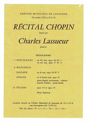 MUSIC - LASSUEUR Charles (1896 - 1977) - Handwritten words on the back of a concert program.