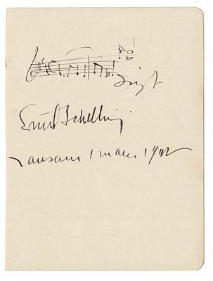 MUSIC - SCHELLING Ernest (1876 - 1939) - Autograph musical quotation signed
