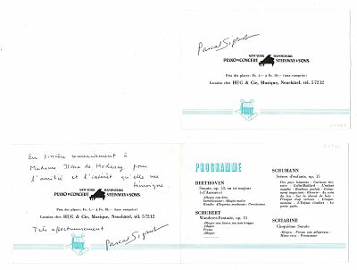 MUSIC - SIGRIST Pascal (1943 - ) - Autograph cards signed ; Concert programmes signed
