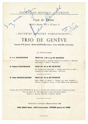 MUSIC - GYR Suzanne (1899 - 1974) - Printed concert program signed