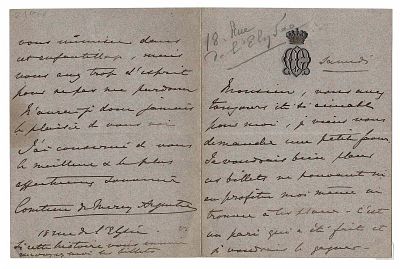 MUSIC - MERCY-ARGENTEAU Marie Clotilde Elisabeth de Riquet (1837 - 1890) - Autograph letter signed