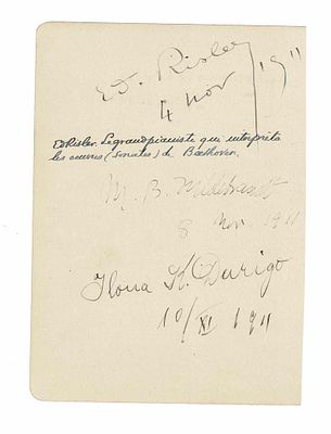 MUSIC - RISLER Edouard Joseph (1873 - 1929) - Autograph signature