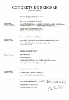 MUSIC - FISCHER Edith (1935 - ) - Printed concert program signed
