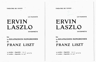 MUSIC - LASZLO Ervin (1932 - ) - Two printed concert program signed