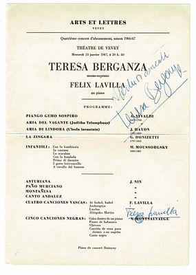 MUSIC - LAVILLA Félix (1928 - 2013) - Printed concert program signed