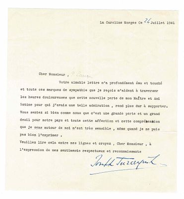 MUSIC - TURCZYNSKI Joseph (1884 - 1953) - Typed letter signed