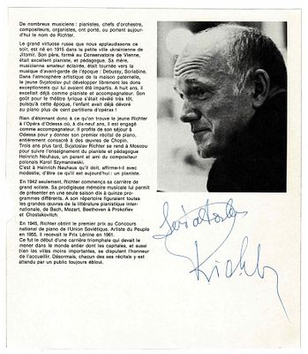 MUSIC - RICHTER Svjatoslav (1915 - 1997) - Signed printed photograph